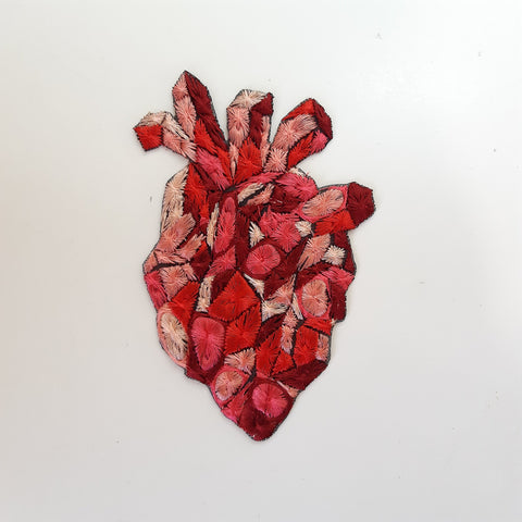 Moks410(p)  heart embroidered patch - stone anatomical red heart patch - designer patch