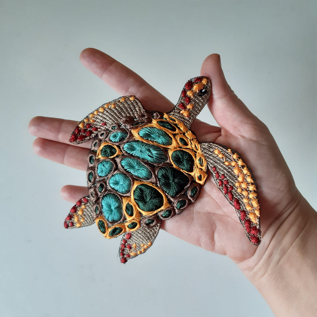 Moks421 Sea Turtle Orange tortoise embroidered patch big - water marin –  EmbroideryMoks