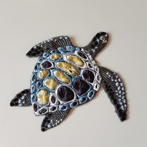 Moks422 Sea Turtle Turquoise tortoise embroidered patch big - water marine animal patch