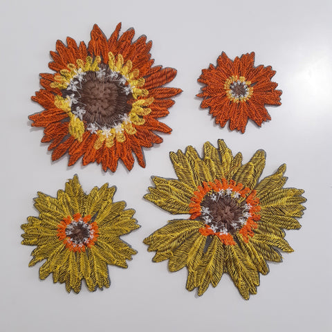Moks435(p) set of 4 pieces Flowers Embroidered Patches - Yellow and Orange Gerbera Daisy