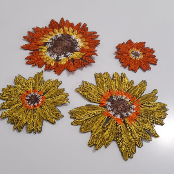 Moks435(p) set of 4 pieces Flowers Embroidered Patches - Yellow and Orange Gerbera Daisy