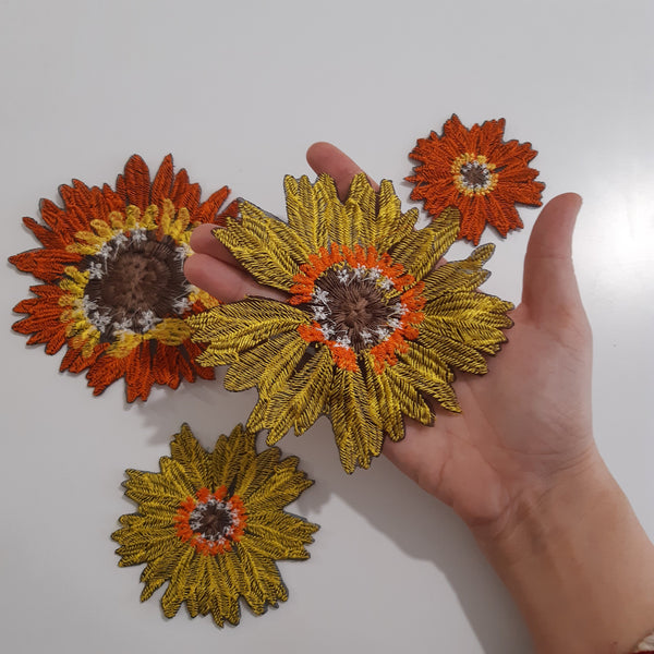 Moks435(p) set of 4 pieces Flowers Embroidered Patches - Yellow and Orange Gerbera Daisy