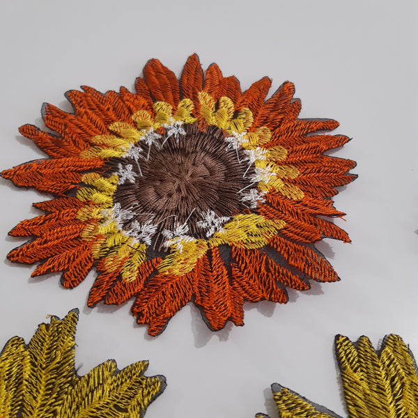 Moks435(p) set of 4 pieces Flowers Embroidered Patches - Yellow and Orange Gerbera Daisy