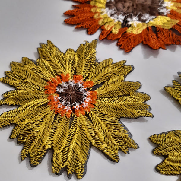 Moks435(p) set of 4 pieces Flowers Embroidered Patches - Yellow and Orange Gerbera Daisy