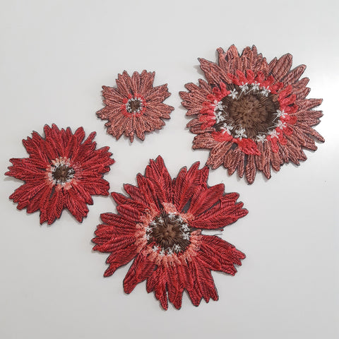 Moks436(p) Flower patch - Wildflower embroidered patch, Wildflower patch - set 4 pieces - pink gerbera - daisy gerbera