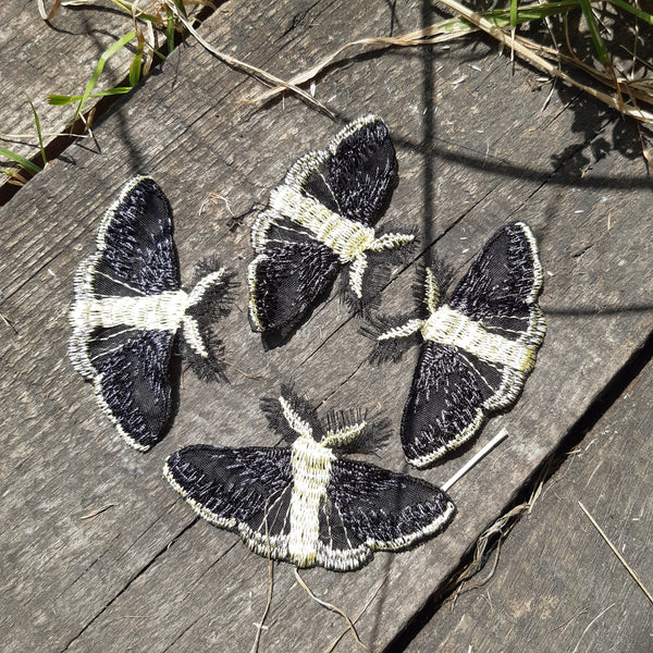 Moks447 set 4 psc Moth Patch, black lemon butterfly embroidered patch, small patch