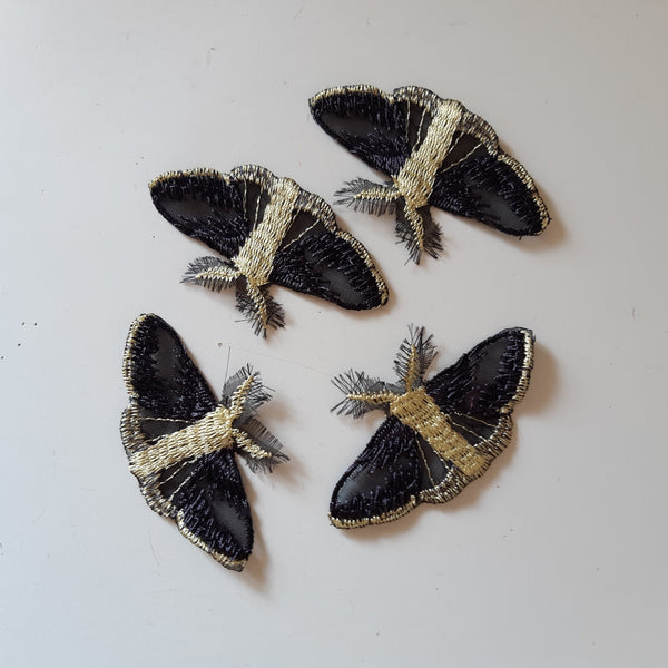 Moks447 set 4 psc Moth Patch, black lemon butterfly embroidered patch, small patch