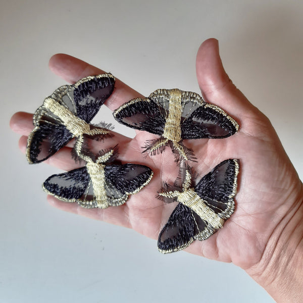 Moks447 set 4 psc Moth Patch, black lemon butterfly embroidered patch, small patch