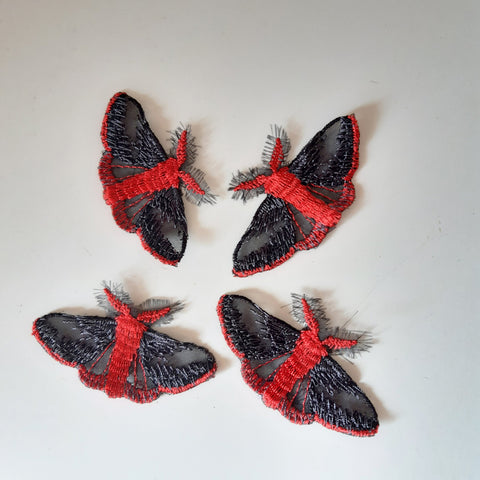 Moks448 set 4 psc moth patch, embroidery small patch, red and black butterfly