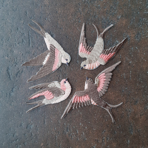 Moks401 set of 4 pcs bird patch, pink swallows aesthetic applique