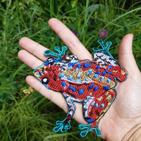 Moks469 red tropical frog embroidered patch, animal patch, nature patch, Denim Jacket patch, Backpack Applique