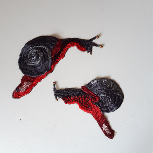 Moks483 two fire snail embroidery patch, vampire snail, shell large patch, animal patch