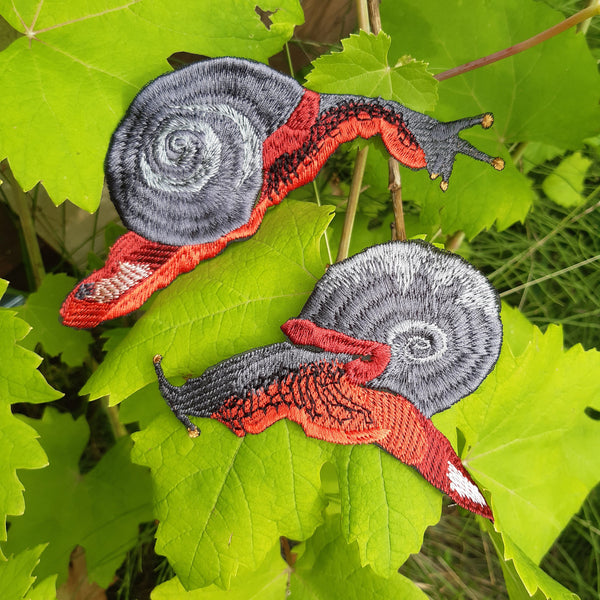 Moks483 two fire snail embroidery patch, vampire snail, shell large patch, animal patch